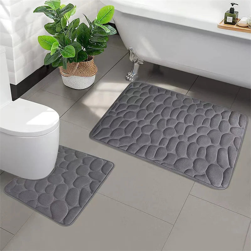 Cobblestone Embossed Bathroom Bath Mat Non-slip Carpets In Wash Basin Bathtub Side Floor Rug Shower Room Doormat Memory Foam Pad